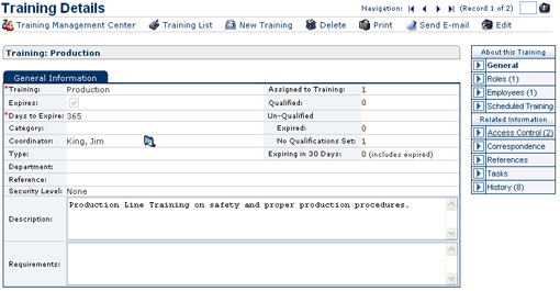 Training Management Screenshot